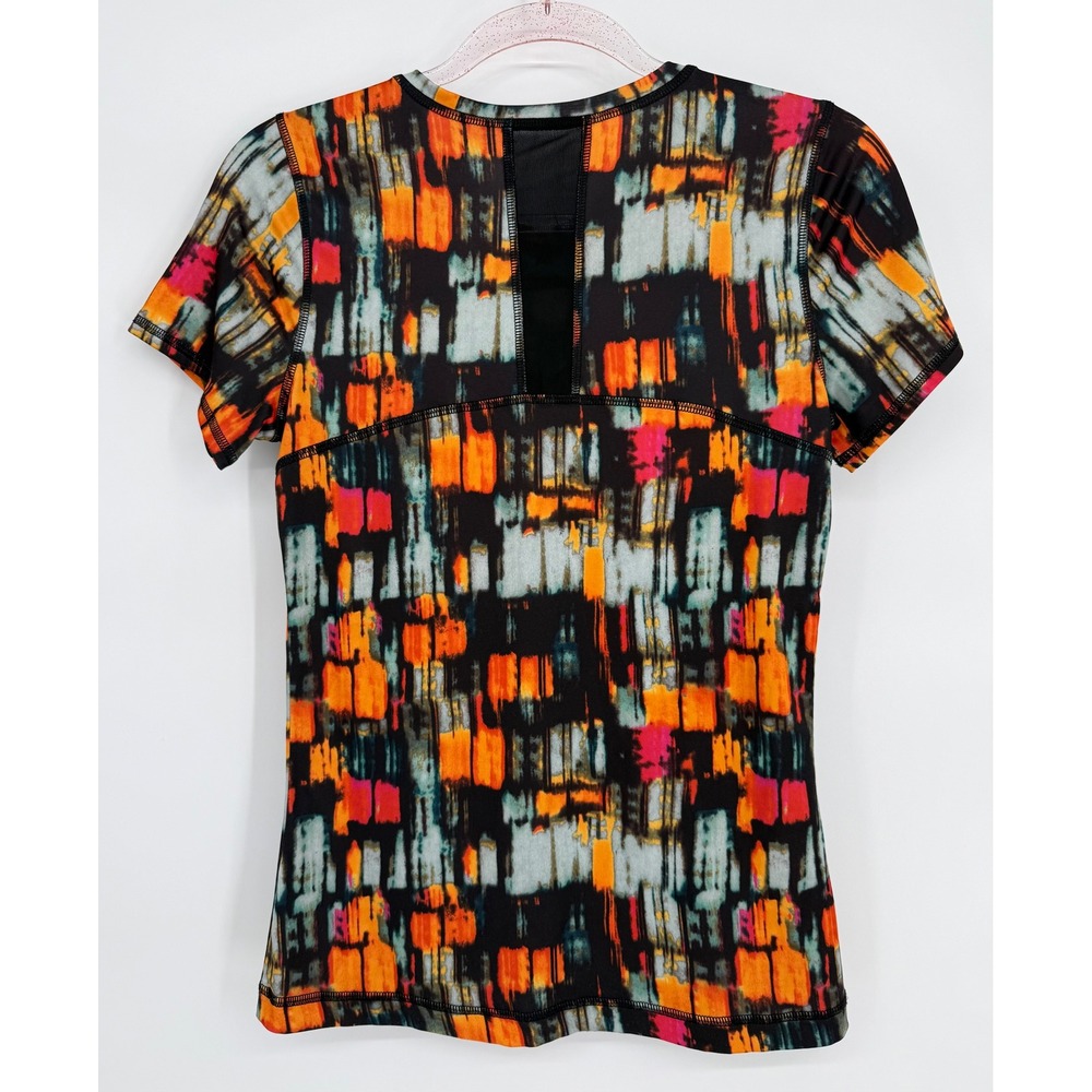 Vogo Athletica Womens Abstract Print Activewear Tee‎ Mesh Back Orange Pink Sz S - Picture 4 of 8